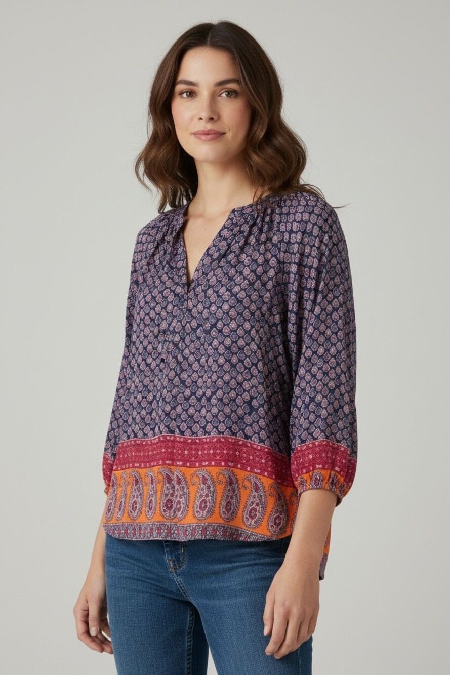 Soft Surroundings Blue Paisley Print Hi-Low Sz LargeTop